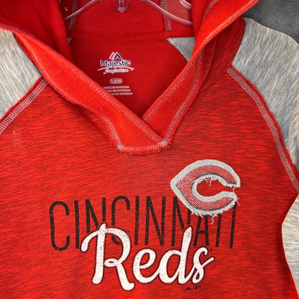 Cincinnati Reds MLB Baseball Lightweight Hoodie SZ Large Raglan Red Gray Logo
